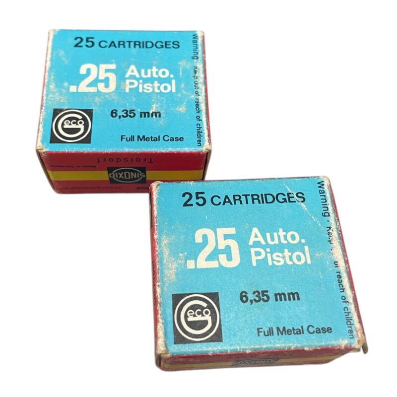 Geco .25 Auto Pistol Full Metal Case (25) Vintage Box