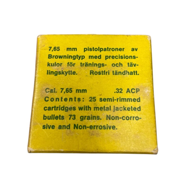 SM Metall Patroner .32 ACP, 7.65mm 73gr Full Metal Case (25) Vintage Box  - Image 3
