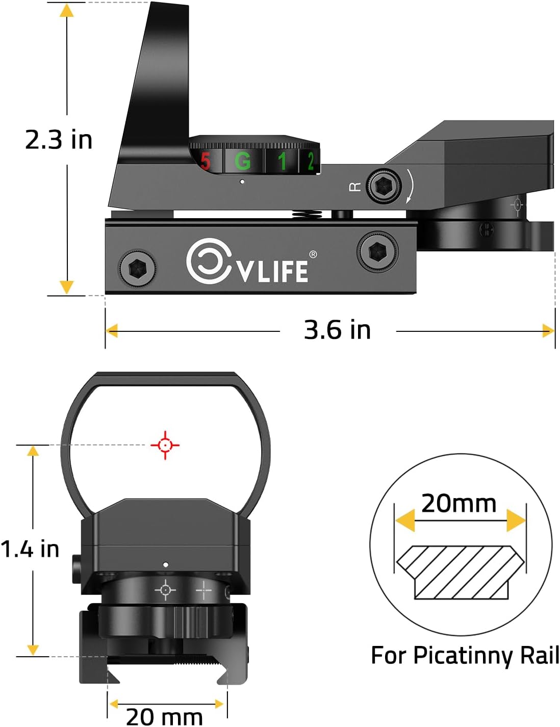 CVLIFE FoxSpook Red Green Dot Sight Scope Dot Sight (Open Box) - Image 4