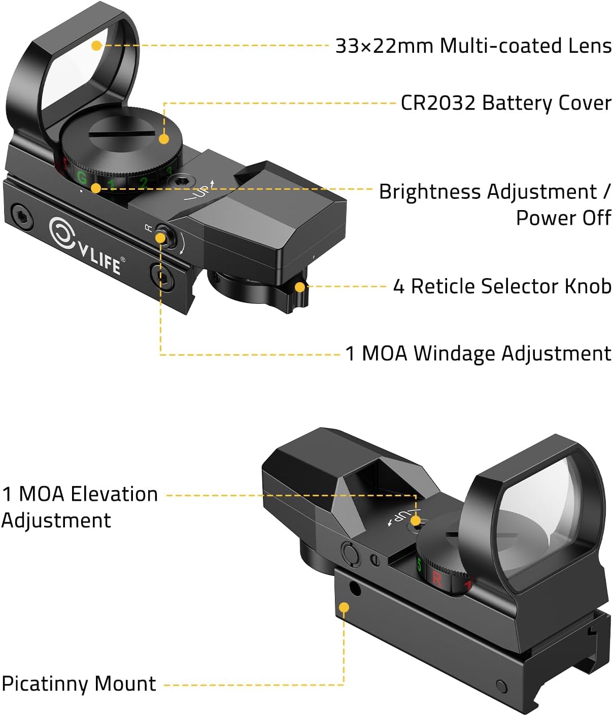 CVLIFE FoxSpook Red Green Dot Sight Scope Dot Sight (Open Box) - Image 5