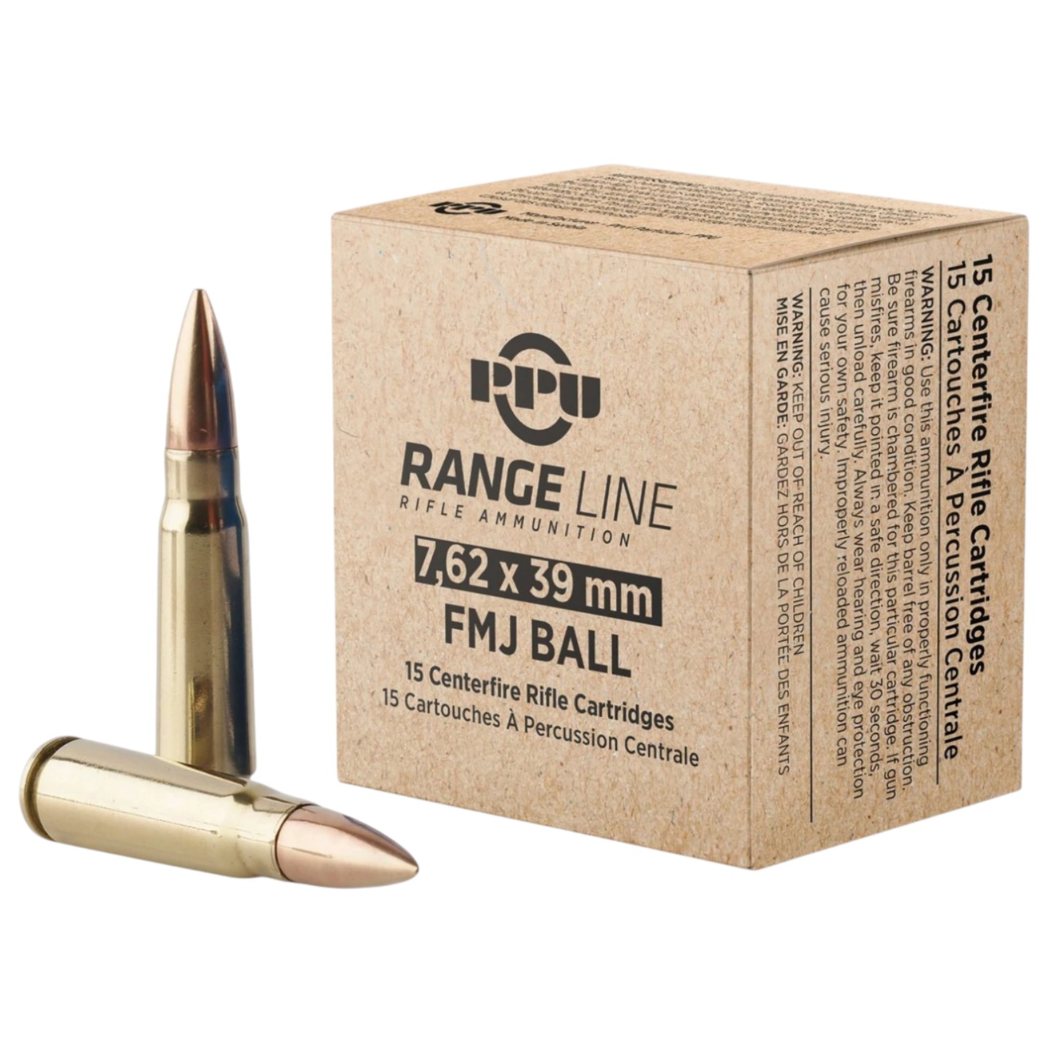 Range Line Rifle 7.62x39 Full Metal Jacket Ball Ammunition (15)